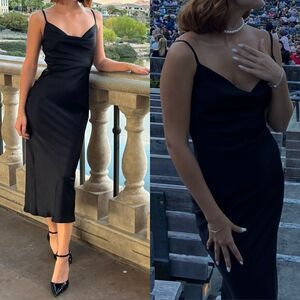 Stunning Midi Black Silky Dress Size S